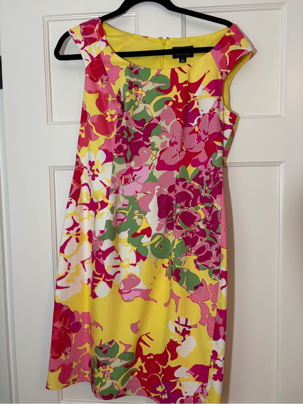 Sleeveless Floral Sheath Dress - Pink & Yellow